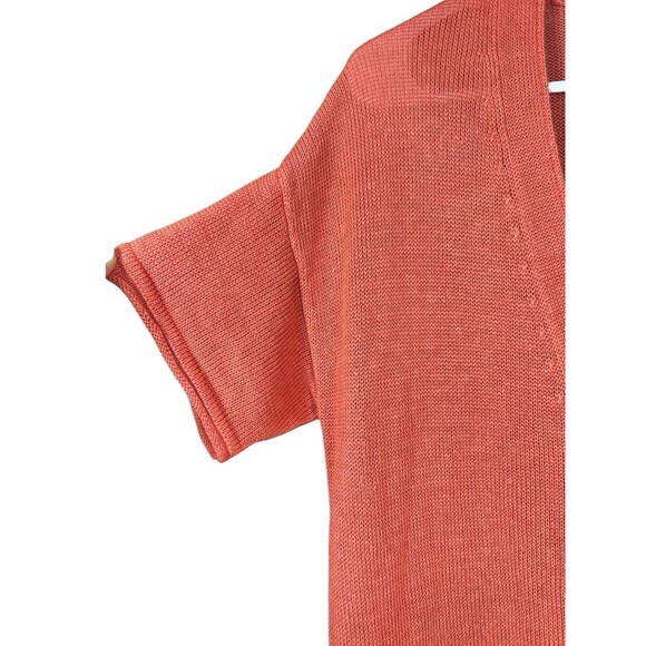 J Jill 100% Linen Cardigan Sweater Petite Small Coastal‎ Beachy Bamboo Orange - Picture 6 of 11